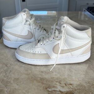 Women’s Nike Court Vision Mid- White and Cream/Beige High-Top Sneakers- size 8
